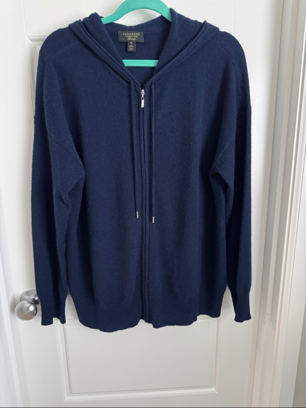 Admiral Navy Cashmere Zip Up Hoodie Cardigan Sweater